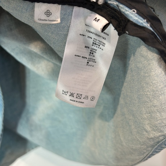 Charlie Luciano Tweed Patchwork denim Shirt shacket Black oversized medium top - Picture 8 of 9